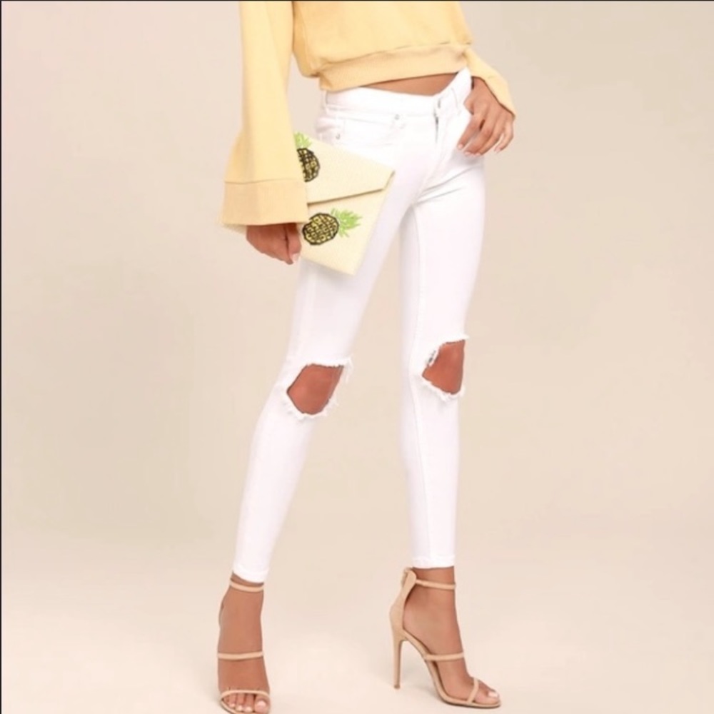 SOLD Free People White Ripped Knee Distressed Je